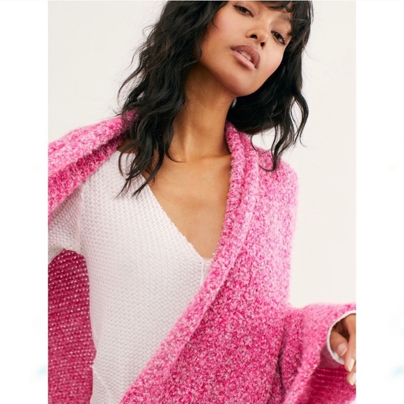 Free People BFF Boucle Knit Shawl Cardigan Pink S - Picture 3 of 6